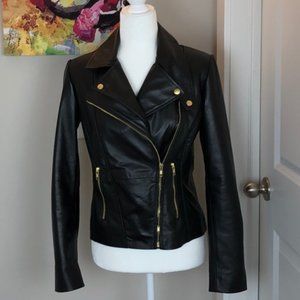 Black Real Leather Motto Jacket Gold Hardware SM